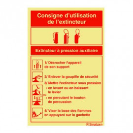 Consigne utilisation photoluminescente pour extincteur auxiliaire