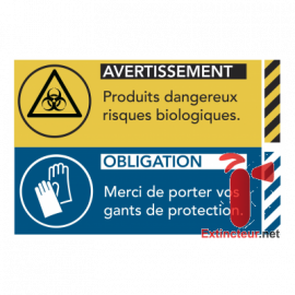 Panneaux risques biologiques port gants de protection double picto